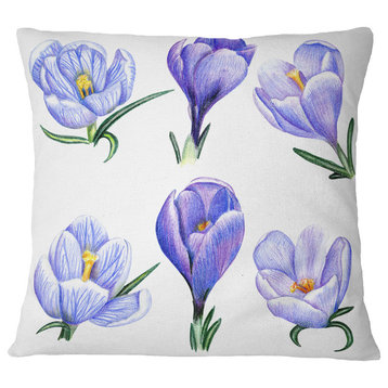 Hand Drawn Crocuses Floral Painting Throw Pillow, 16"x16"