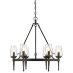 Golden Lighting - Marcellis 6-Light Chandelier, Dark Natural Iron With Clear Glass - The rustic, hammered steel fixtures of Golden Lighting's Marcellis collection lend texture and dimension to a room. The hand-painted Dark Natural Iron finish is lightly distressed. Steel candles and candelabra bulbs are encased in hand-blown clear glass for a distinctly traditional look. Chandeliers create stylish focal points and this 6 light chandelier is comfortably sized for a cozy dining room, nook, or entry.