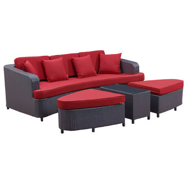 Monterey 4-Piece Outdoor Wicker Rattan Sofa Set, Brown Red