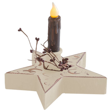 Farmhouse Chunky Star with Flameless Candle, Antique White
