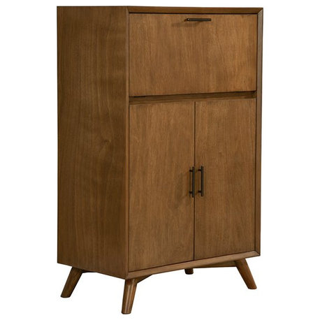 Alpine Furniture Flynn Large Wood Bar Cabinet with Drop Down Tray in Acorn Brown