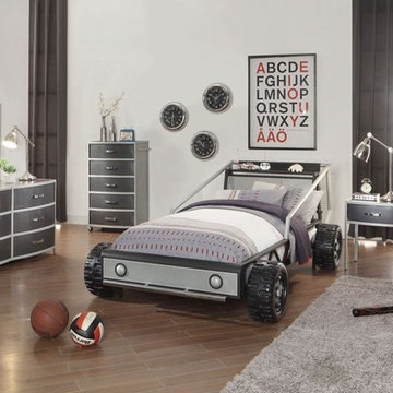 Track Race Car Bedroom Set | Silver (5 PC)