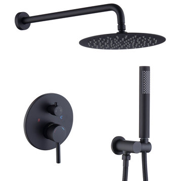 Wellfor Shower Faucet Set, 10" Rain Shower Head With Handheld Combo Set, Black