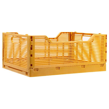 Truu Design Set of 4 Ochre Yellow Folding Plastic Storage Organization Crate