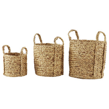Round Natural Seagrass Wicker Basket Planters with Handles, Set of 3