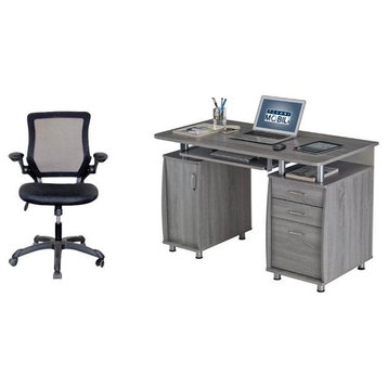 2 Piece Office Set with Office Chair and Desk in Gray and Black
