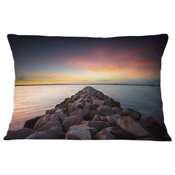 Long Stone Bridge into Beautiful Sea Seashore Throw Pillow, 12"x20"
