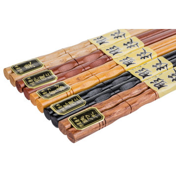 Heim Concept 5 Pair Organic Hardwood Japanese Reusable Wood Chopsticks, Classic