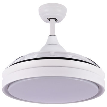 Modern Retractable Ceiling Fan 6-Speed Reversible Motor with Remote and Light, White, 36"