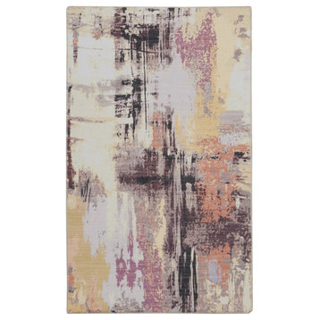 Linon Washable Klarna Polyester 5'x7' Rug in Ivory and Purple