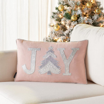 Safavieh Joy Holiday Tree Pillow Blush Pink 20" X 12"