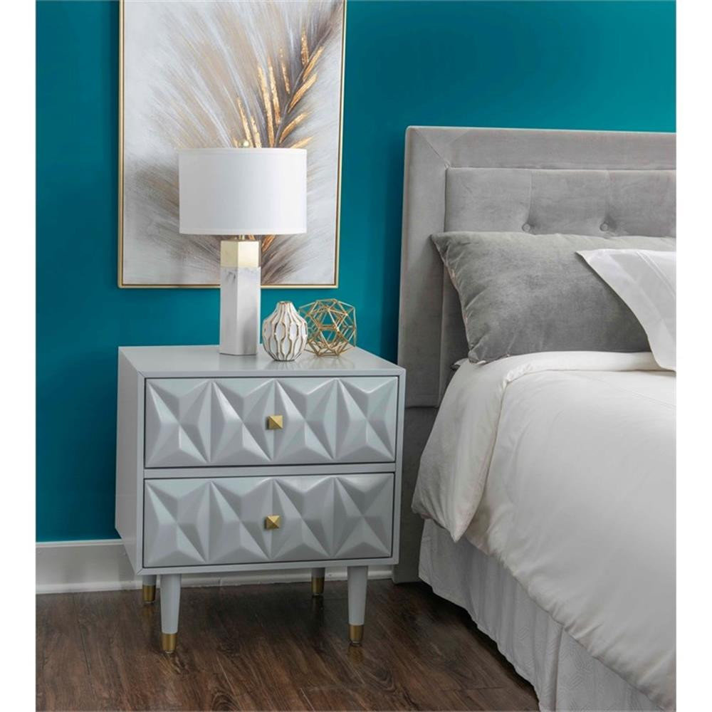 Linon Alick Wood Geo Texture 2 Drawer Nightstand with Gold Hardware in ...