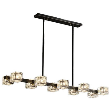 Modern Copper Crystal LED Chandelier For Dining Room, Living Room, Black + Gold, L38.5xw8.2xh22.6"