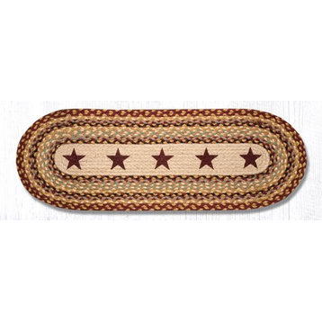 Earth Rugs OP-357 Burgundy Stars Oval Patch Runner 13" x 36"