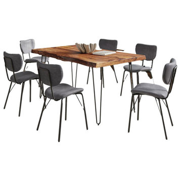 Modern Dining Set with Upholstered Contemporary Chairs - Chestnut and Grey