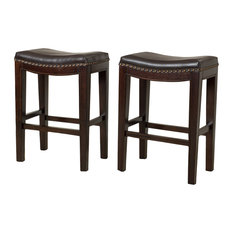 GDFStudio - Jaeden Backless Stools, Brown Leather Bar Height, Set of 2 - Bar Stools and Counter Stools