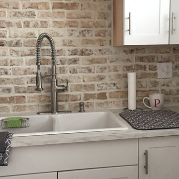 Kitchen Backsplash using German Schmear finish thin brick veneer