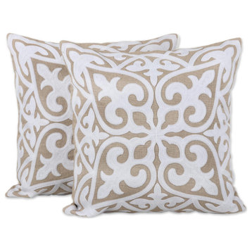 Novica Handmade Snowy Morning Cotton Cushion Covers, Set of 2