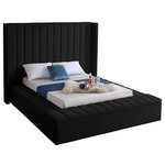 Meridian Furniture - Kiki Velvet Bed, Black, Queen - Make a bold statement in your bedroom with this stunning Kiki black velvet queen bed. Its black velvet design with channel tufting gives it a chic, textured appearance that's both comfortable and dramatic. This queen size bed features storage rails along its full slats frame, making it the perfect solution for individuals in limited sleeping spaces. Its width of 91.5 inches, depth of 99 inches, and height of 65 inches offers ample room to sleep without being cramped.