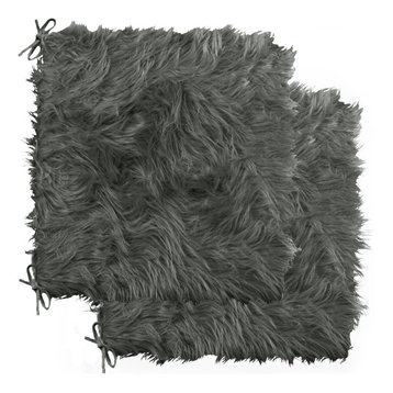 LaredoFaux Sheepskin Fur Chair Pads, 16"x16", Set of 2, Gray