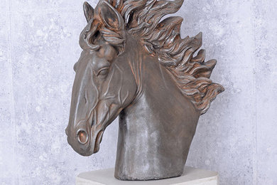 Бюст головы коня из Версальского парка, реплика, стекловолокно, патинирование