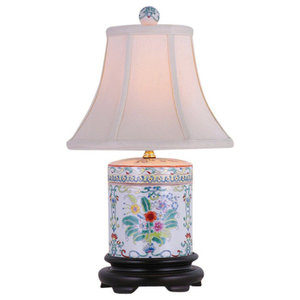 Chinese Blue and White Porcelain Oval Ginger Jar Floral Vine Table Lamp 16" 