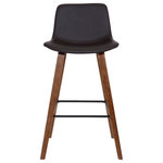 Armen Living - Maddie Contemporary Barstool in Walnut Wood Finish and Brown Faux Leather - Maddie Contemporary Barstool in Walnut Wood Finish and Brown Faux Leather The Armen Living Maddie modern barstool is a wonderful choice for anyone interested in a practical, yet attractive piece of home bar or kitchen furniture. The Maddie's appeal lies in its stylized Walnut wood finished�legs which come with a convenient Black Powder Coat finished metal footrest and rubber floor protectors. The Maddie's subtly curved, low back designed seat offers exceptional lumbar support and makes a bold statement with its sleek Brown Faux Leather upholstery. An exceptionally beautiful choice, the Maddie is ideal for kitchen furnishing, but is practical enough to serve as additional seating in just about any room of the house. The Maddie is sold in 2 industry standard sizes; 26 inch counter and 30 inch bar height.