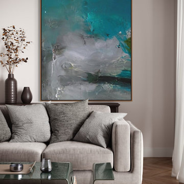 Modern Neutral Living Room with Large Abstract Wall Art