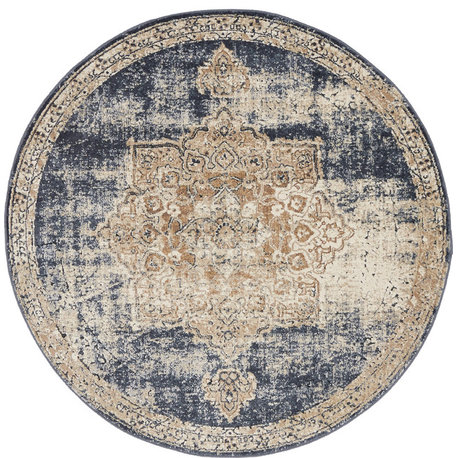 Unique Loom Dark Blue Chateau Roosevelt 4' 0 x 4' 0 Round Rug