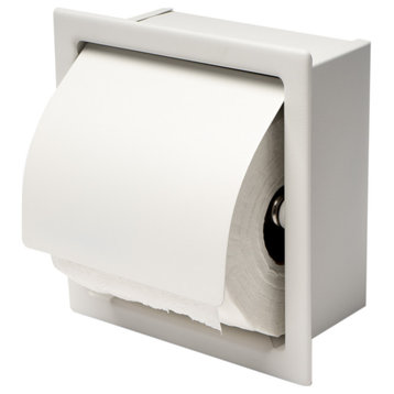 ABTPC77-W White Matte Stainless Steel Recessed Toilet Paper Holder with Cover