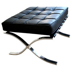Footstools And Ottomans Rohe Style Classic Designer Barcelona Ottoman Top Grain Italian Leather, Black