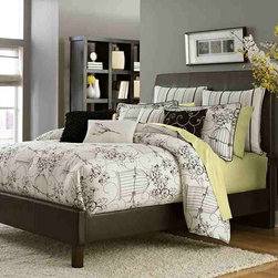AICO Furniture - Madison White Cloud/Black Floral 9-pc Queen Bedding Set - MABCS - Bedroom Products