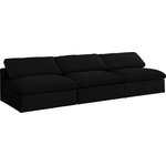 Meridian Furniture - Serene Linen Textured Fabric Deluxe Comfort 3-Piece Modular Sofa, Black - There's lots to love about the Serene linen textured deluxe cloud-like comfort modular collection, and this piece is not an exception. The soft black linen textured fabric is cozy and sleek to the touch while the overstuffed down/feather cushions provide gentle support so you can relax and unwind like a VIP. Customize your seating with this modular set by adding the pieces you like most. Latches under each piece make it easy to snap them into position for a look that's modern yet welcoming.