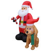 Christmas Inflatable Santa With Candy Cane and Dog With Christmas Hat, 5'