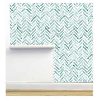 Seafoam Green Herringbone Wallpaper by Erin Kendal, Sample 12"x8