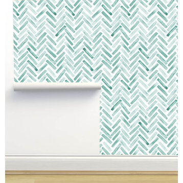 Seafoam Green Herringbone Wallpaper by Erin Kendal, Sample 12"x8"
