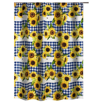 Benzara BM293442 Shower Curtain, Yellow Sunflower Plaid Print, Button Holes