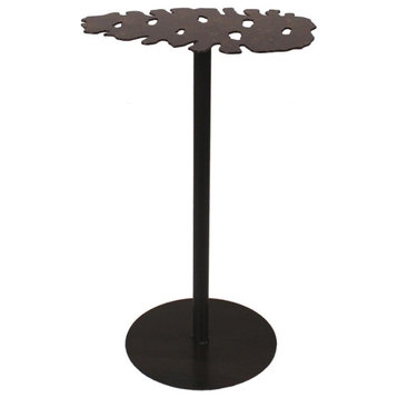 Burnt Umber and Honey Iron Drink Table With Pinecone