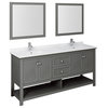 Fresca Manchester Regal 72" Gray Wood Veneer Double Sink Vanity With Mirrors