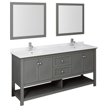 Fresca Manchester Regal 72" Gray Wood Veneer Double Sink Vanity With Mirrors