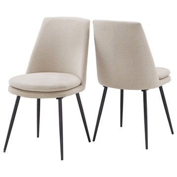 Rashmi Upholstered Dining Chairs (Set of 2) - Beige Chenille, Black Legs