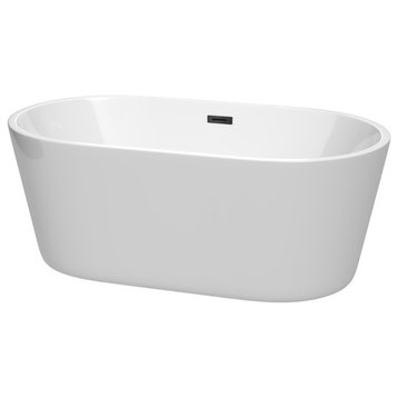 Carissa 60" Freestanding White Bathtub, Matte Black Drain and Overflow Trim