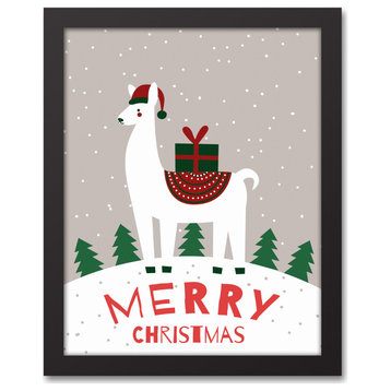 Merry Christmas Llama 14x11 Black Framed Canvas