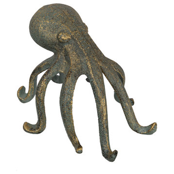 Eclectic Cast Iron Octopus Figurine Phone/Tablet Holder, Patina Finish