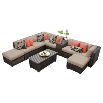 TK Classic Venice 10 Piece Wicker Patio Sectional Set in Tan and Brown