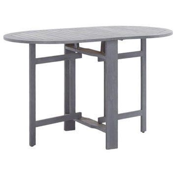 vidaXL Solid Acacia Wood Patio Table Gray Wooden Garden Desk Folding Kitchen
