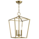 Livex Lighting - Devone 3 Light Antique Brass Lantern - The Devone collection hints at a casual vibe. This three light square frame lantern is shown in an antique brass finish. It will be a great feature in your modern loft or cabin as well as any transitional style interior.