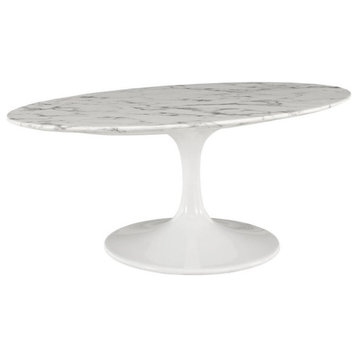 Pemberly Row  Oval Faux Marble Top Coffee Table in White