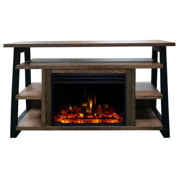 32" Sawyer Electric Fireplace Mantel With Enhanced Logs and Flames, Walnut
