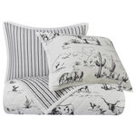 Homemax - Paseo Ranch Reversible Quilt Set, Twin - A playful Western take on traditional Toile de Jouy, our Paseo Ranch Reversible Quilt Set takes you on a heritage journey through the American frontier, replete with natural scenery of cowboys, grazing longhorns and frolicking desert wildlife.